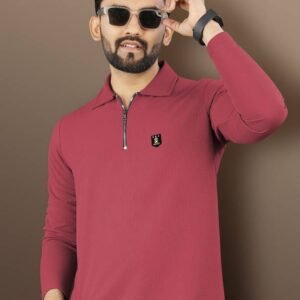 Men Solid Polo Neck Cotton Blend Maroon T-Shirt